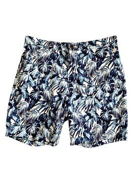 Caribbean Mens Sz 34 Blue & White Tropical Print Shorts  Casual Summer Wear